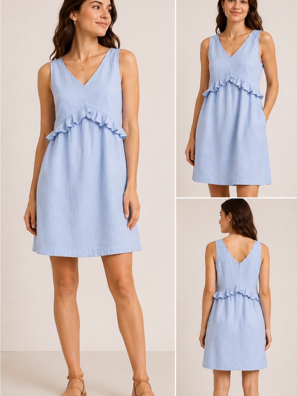 Great Plains London Linen Cotton Blend Ruffle Waist Shift Dress, Powder Blue